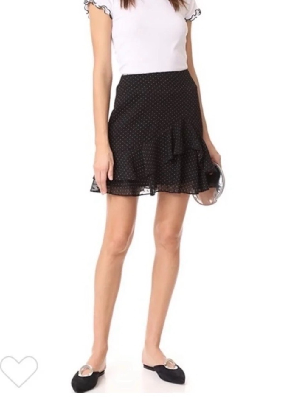 Black Polka Dot Ruffle Mini Skirt